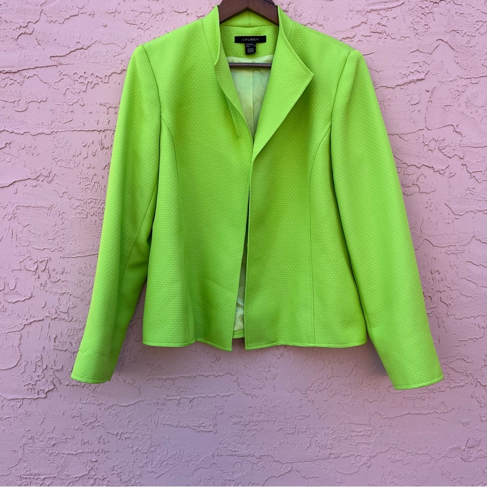 Louben Brat Green Open Front Jacket Size 10